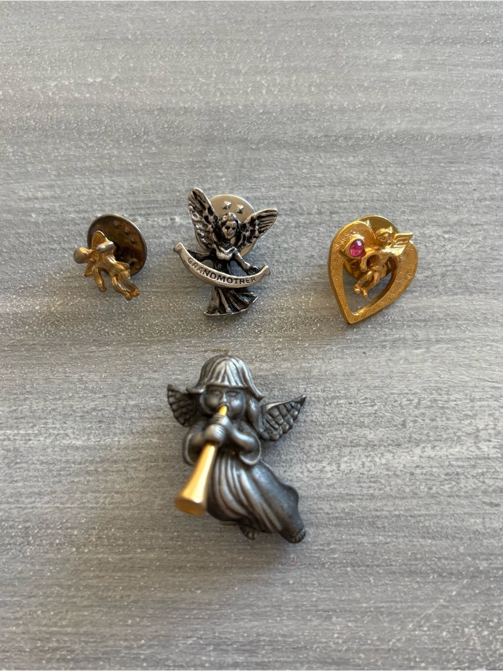 Vintage Angel Pin Set of 4- Gold and Silver Angel Pins